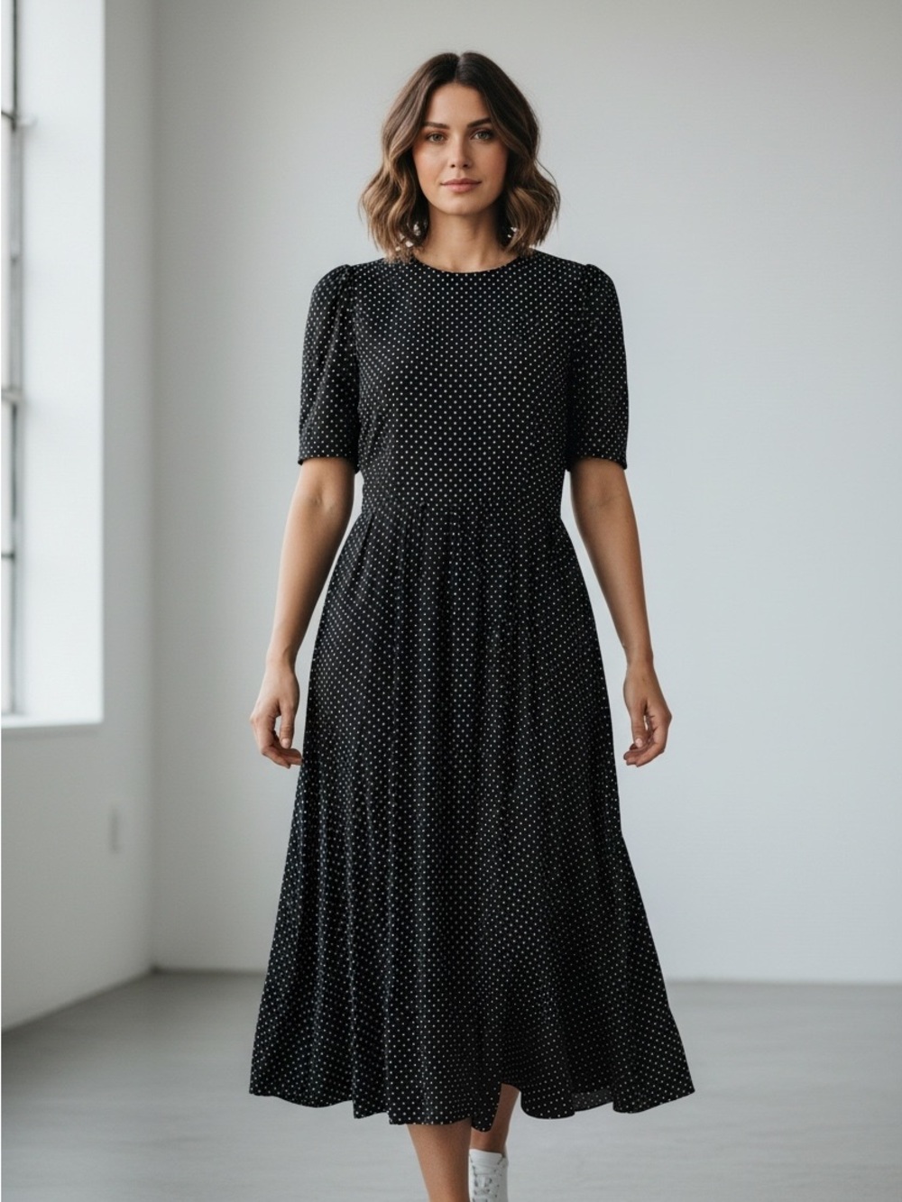 Jessica Howard Black with White Polka Dot Midi Dress